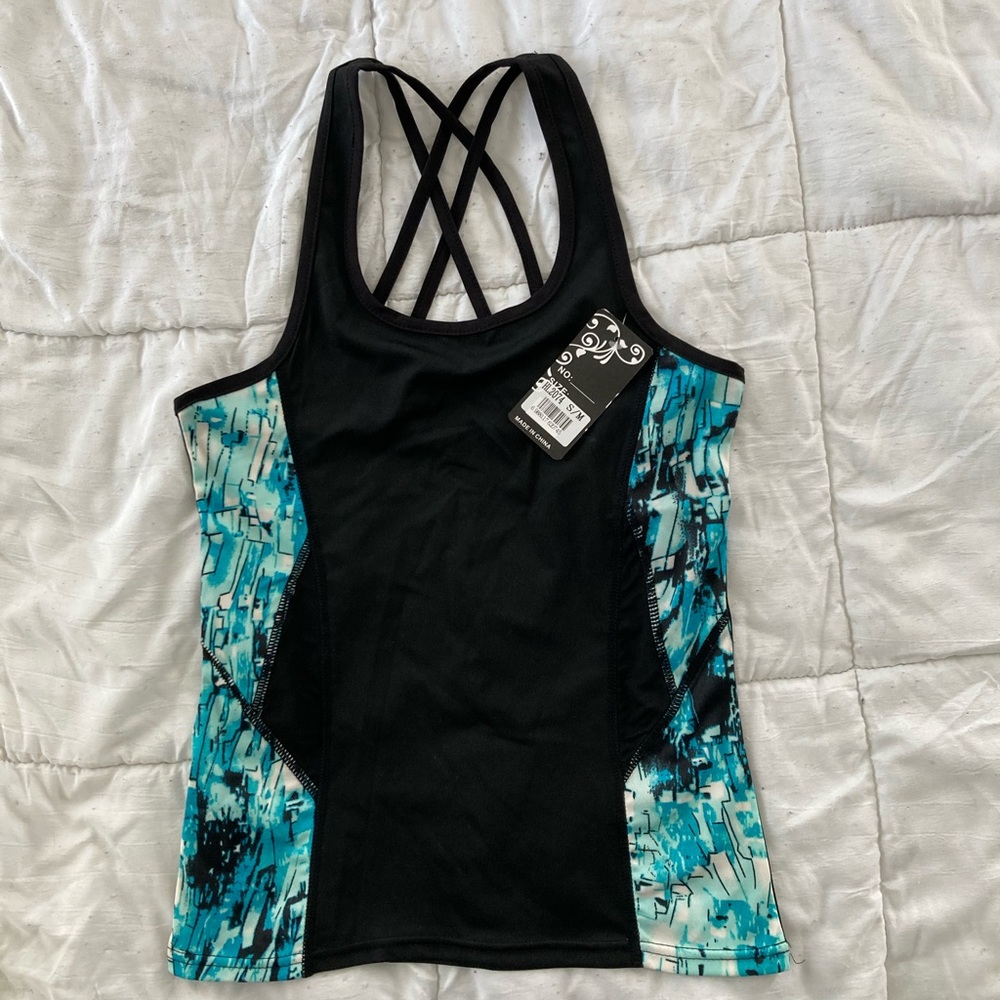 NWT GM Black and Blue Active Wear Racer Back Tank